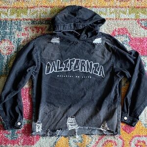 ROMWE Black and Gray Jean Hoodie Jacket